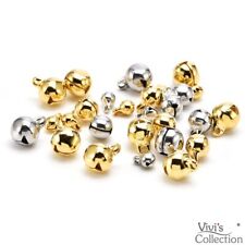 100x Jingle Bells Charms Ringing Sleigh Silver Gold Christmas Pendant 6, 8, 10mm