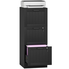 HOMCOM 3 Drawer File Cabinet with Lock and Adjustable Hanging Bars, Black