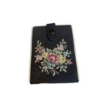 Vintage Embroidered Petit Point Sewing & Manicure Kit Snap Closure 2 3/4" x 3 3/