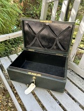 Antique Green Leather Victorian 19th Century Despatch Box With Working Lock