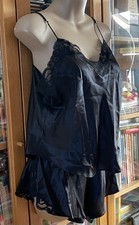 Vintage La Senza Black 100% Silk Camisole Top & French Knickers Set Size Large