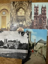5 X Vintage Religious Themed British Postcards Mailed, Including Cathedral