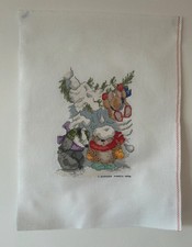 Completed Vintage DMC Country Companions Snowtime Cross Stitch  14 count aida