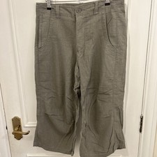 Blue Wave Men’s Shorts Linen Three Quarter Length Khaki Green Size: S 32