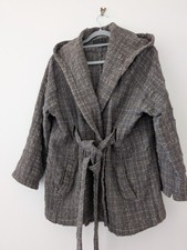 OSKA Wrap Jacket Short Coat Hoodie - Grey Check Woolen Mix - Regular Size 