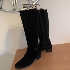Designer Truman’s Soft Black Suede Low Heeled Knee High Boots Size 5.5 Eur 38.5