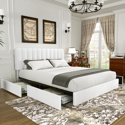 White velvet upholstered - velvet, bed