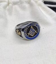 Men’s Masonic Ring Freemason Silver Blue Gold Collectible Master Mason Signet U