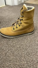 Timberland Boots Womens Size 4.5 Tan Leather Womens Roll Top Teddy Fleece Lined