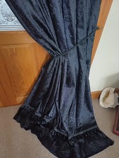 Black Velvet Curtain & Tie. 86 Inch Drop x 58" Wide. Bespoke. Feature Lining.