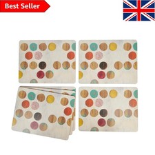 Set of 6 Retro Spot Cork-Backed Wooden Placemats - Elegant Multi-Colour Design