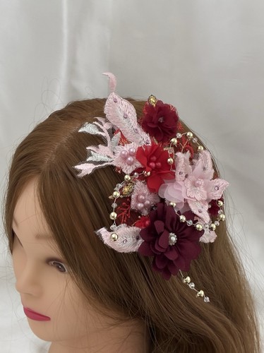 Red pink fascinator flower - red,