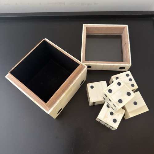 Bone inlay decorative dice box - bone,