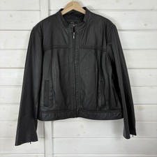 WALLIS SACKS 100% Leather Jacket Womens Size Large Black Biker Boxy Minimal