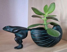 Vintage Cast Bronze? Frog Pulling Nautilus Shell Planter Pot