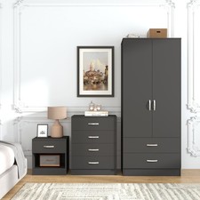3 Piece Modern Bedroom Furniture Bedside Table Wardrobe Set Chest of Drawers