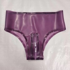 Womens Latex Rubber Briefs Low Panties crotch Zip Shorts Bikini Underwear 0.4mm