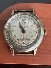 VINTAGE 34MM TRIPLE DATE MULTI CALENDER WRIST WATCH RUNNING GOOD, NEEDS SERVICE