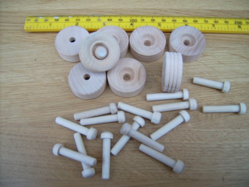 12x wooden toy wheels axles - wooden,