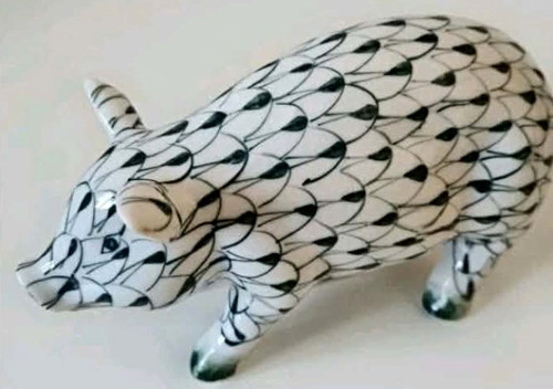 Herend design porcelain pig - porcelain,