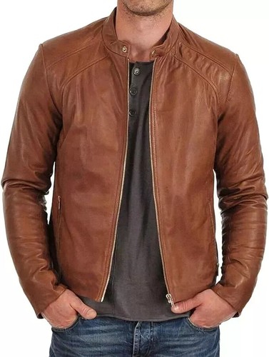 Men leather jacket brown - jacket,