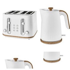 Kettle and 4 Slice Toaster Set Wooden Effect White Scandi FREE DELIVERY