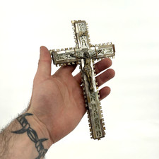 Antique Crucifix mother of pearl Wooden metal Jerusalem 19th Century