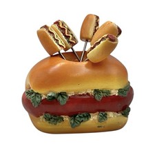 Vintage French Hot Dog Cocktail Sticks Set – 6 Metal Picks with Novelty Holder