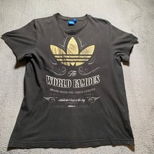 Adidas T-Shirt Men's Large Black Gold Print The World Famous Casual 100% Cotton