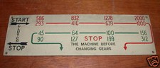 Harrison Lathe Nameplate/Speed Chart - Possibly L6