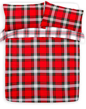 Novelty Red Tartan Brushed Cotton Xmas Reversible Duvet Cover Set