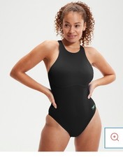 Speedo Womens Racer Zip Swimsuit With Built In Swim Bra - Black Size 36  / 12