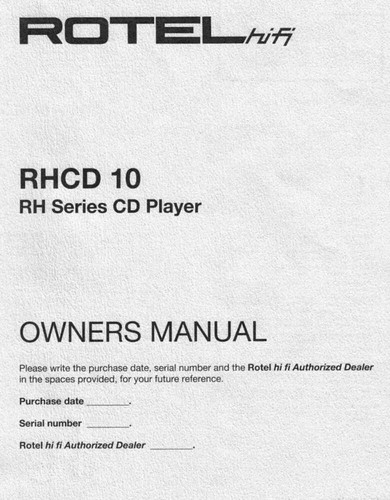 Rotel rhcd player owners - rotel, cd
