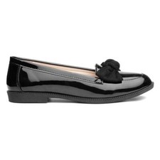Lilley Womens Shoes Black Adults Ladies Loafer Slip On Bow Patent School Anita