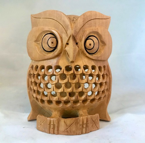 Wood hand carved owl - hand, net