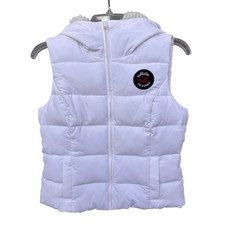 Hollister California White Puff Vest Women Size Medium Sherpa Lined Feather Down