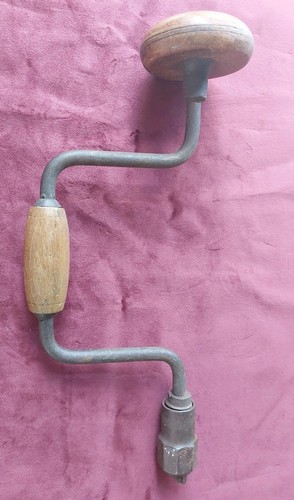 Vintage hand drill brace wood - vintage,