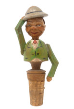 VINTAGE ANRI CARVED WOODEN BOTTLE STOPPER MECHANICAL HAT TIPPER