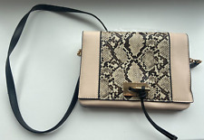 River Island Snake Print Snap Shut Shoulder Bag Cream Brown Pockets Chain Detail