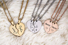 Personalised Split Heart Best Friends Necklace, Engraved. Silver, Gold Rose Gold