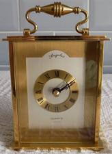 VINTAGE SWISS MADE ANGELUS HEAVY BRASS QUARZ BATTERY CARRIAGE MANTLE CLOCK