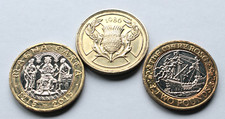 Three Collectable 2 pound coins: 1986 Thistle, 2015 Magna Carta, 2011 Mary Rose