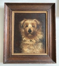 Vintage Dog Oil Painting By Monica Gray Known Oil On Canvas Signed Framed