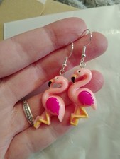 Pink 2D Flamingo Earrings Fun