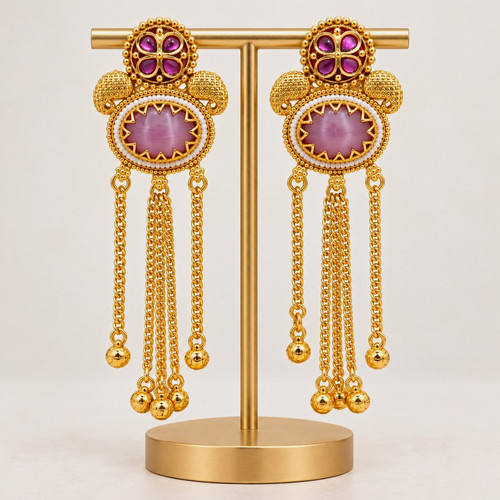 Gold tone pink purple - pink, stone