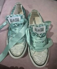 Converse All Star Aqua Green Animal Glitter Bling Rhinestone Stud Leopard Zebra 