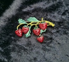 Red Enamel Strawberry Brooch