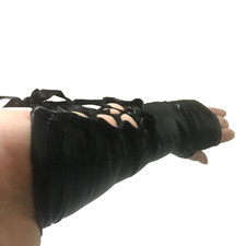 PVC Fingerless Gauntlet Gloves Black Lace Up Gothic Steampunk 15.5" Long