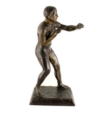 Antique Bare Knuckle Boxer Figure Statue. Bronze Coloured Metal Pugilist Fighter