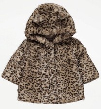 Baby Girls Leopard Print Faux Fur Coat Bnwt 0-3 Months George Gift Winter